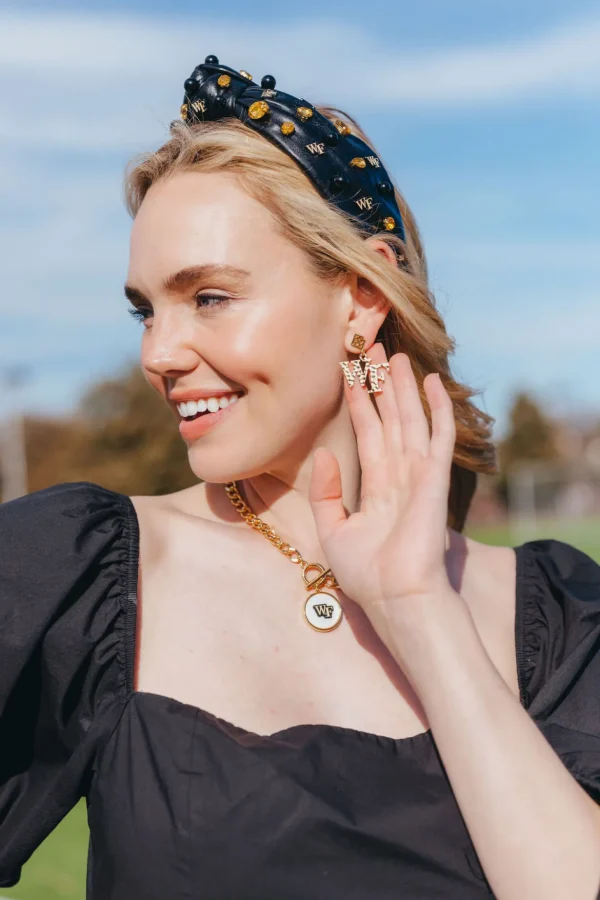 Wake Forest Gold Logo Earring with BC Logo-Brianna Cannon Fashion