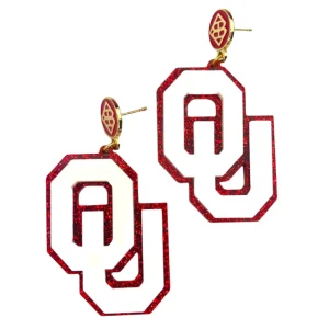 White and Crimson Glitter OU Earrings-Brianna Cannon Sale
