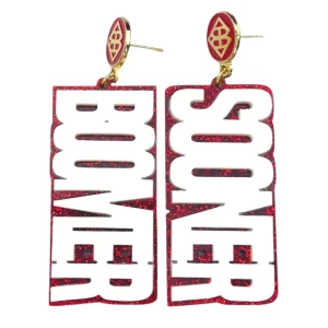 White and Crimson Glitter BOOMER SOONER Earrings-Brianna Cannon Fashion