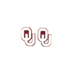 White and Crimson Glitter OU Studs-Brianna Cannon New