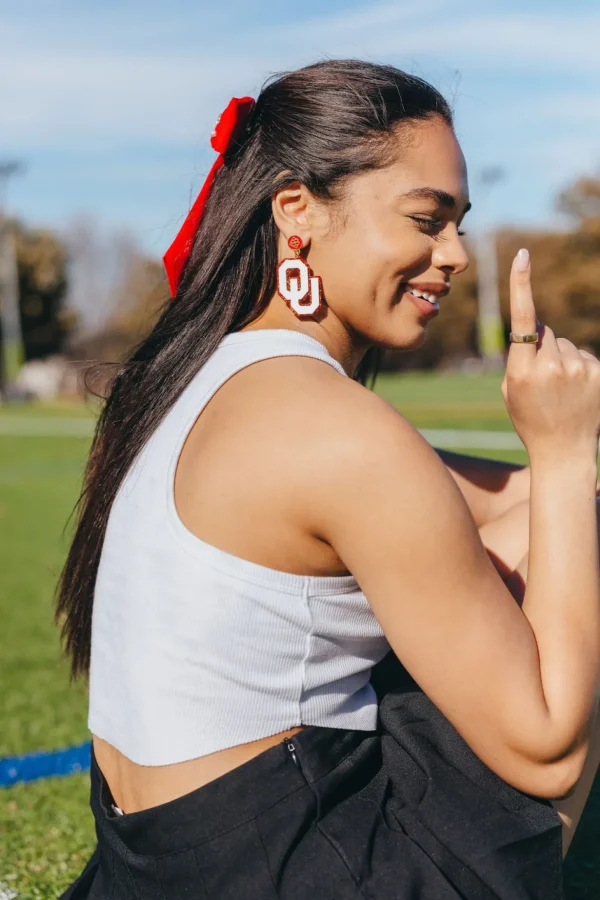White and Crimson Glitter OU Earrings-Brianna Cannon Sale