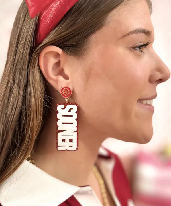 White and Crimson Glitter BOOMER SOONER Earrings-Brianna Cannon Fashion