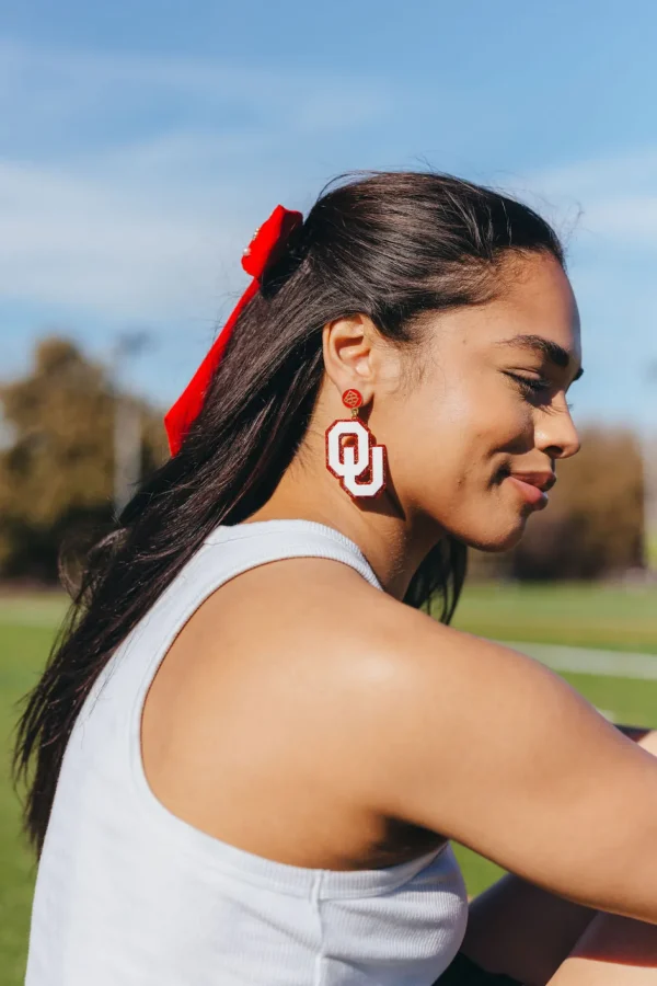 White and Crimson Glitter OU Earrings-Brianna Cannon Sale
