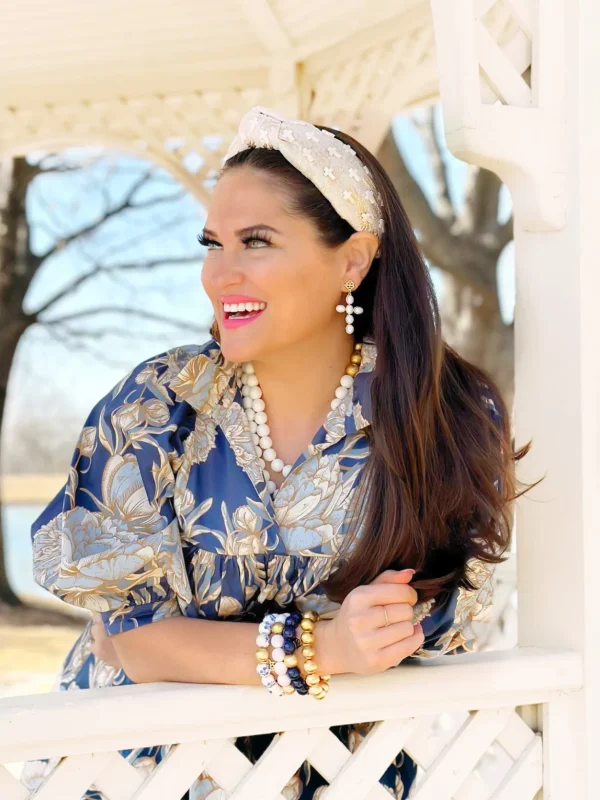 White Cabochon Cross Earrings with White Beads-Brianna Cannon Discount