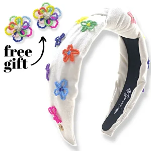 White Headband with Colorful Beaded Flowers and + Free Earrings-Brianna Cannon Hot