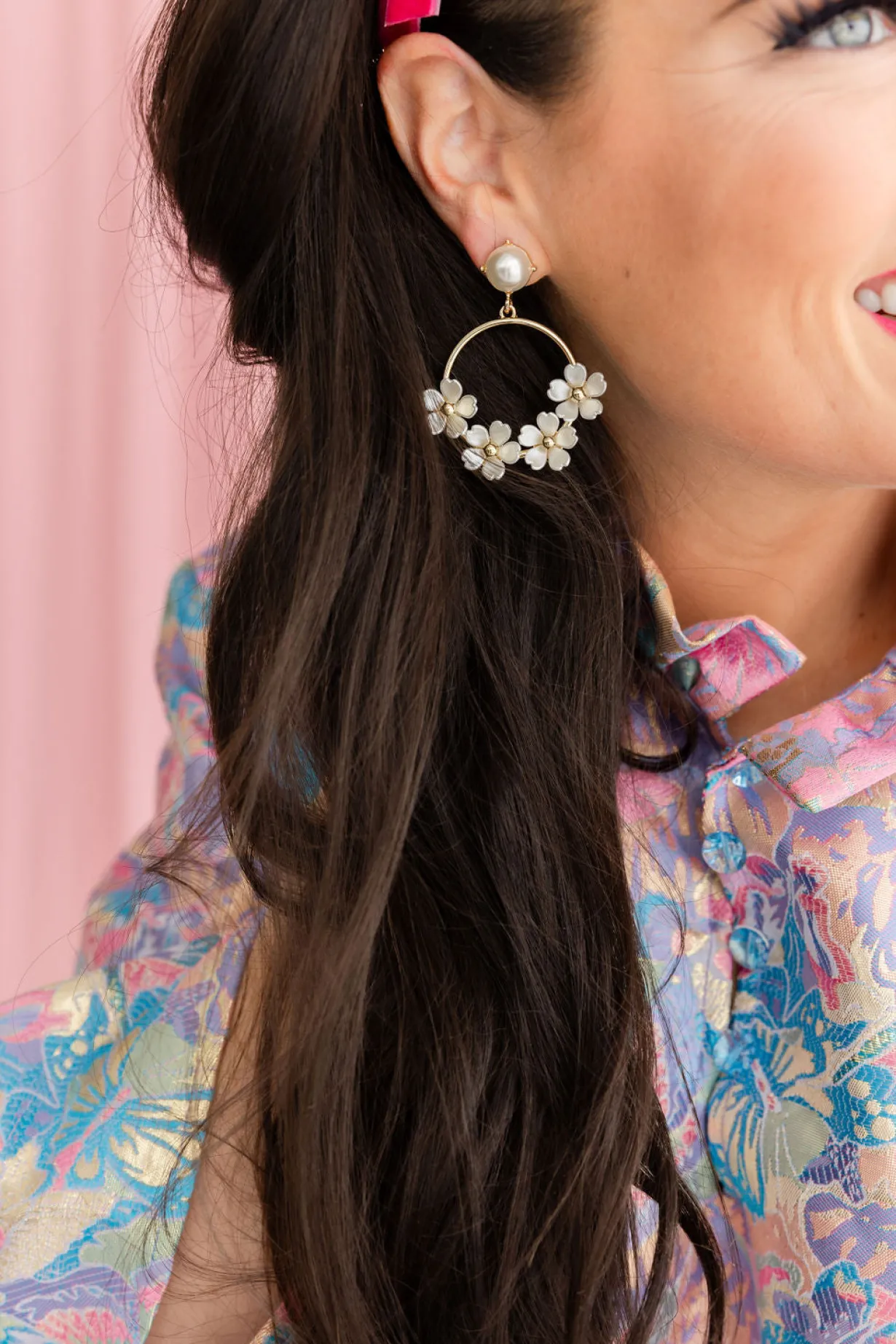 white_pearl_flower_drop_h_5.webp White Pearl Flower Drop Hoop Earrings-Brianna Cannon Clearance