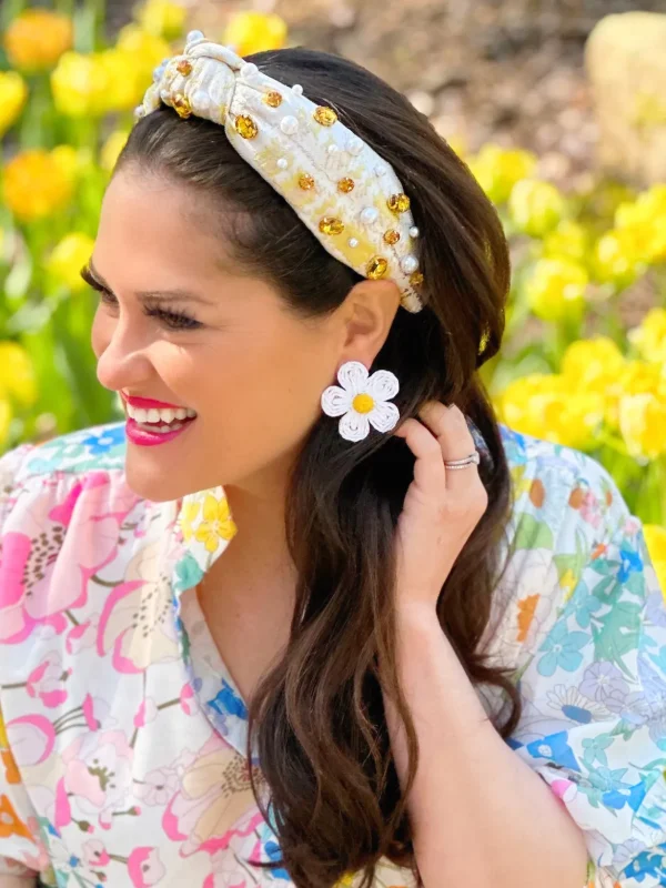 White Raffia Daisy Earrings-Brianna Cannon Discount