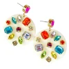 White Round Drop Earrings with Rainbow Crystals-Brianna Cannon Outlet