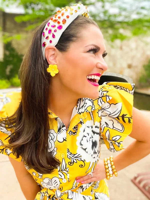 Yellow Flower Stud with Logo-Brianna Cannon Sale