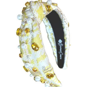 Yellow Jacquard Metallic Headband with Crystals and Pearls-Brianna Cannon Sale