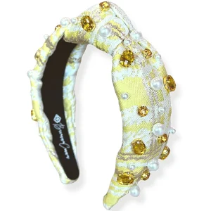 Yellow Jacquard Metallic Headband with Crystals and Pearls-Brianna Cannon Sale