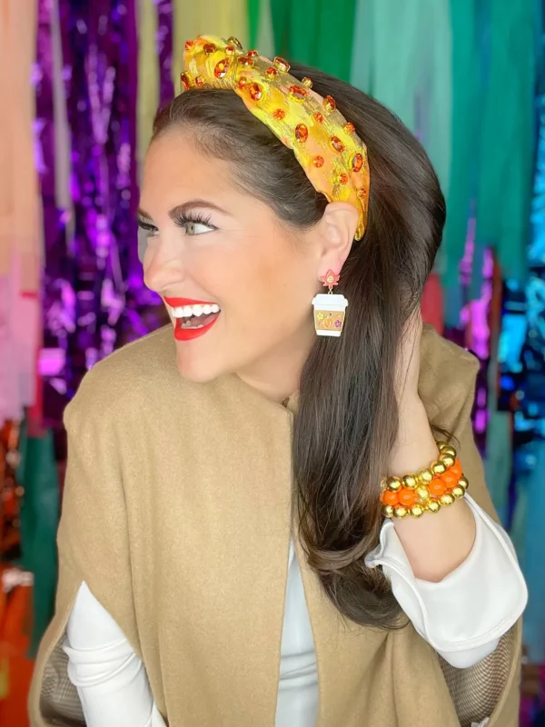 Yellow Metallic Headband w/Orange Crystals-Brianna Cannon New
