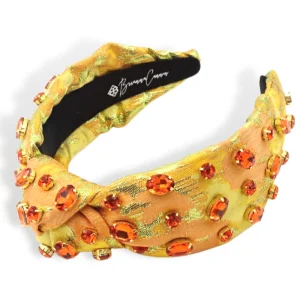 Yellow Metallic Headband w/Orange Crystals-Brianna Cannon New