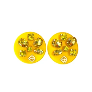Yellow Resin Dot Studs with Yellow Crystals-Brianna Cannon New